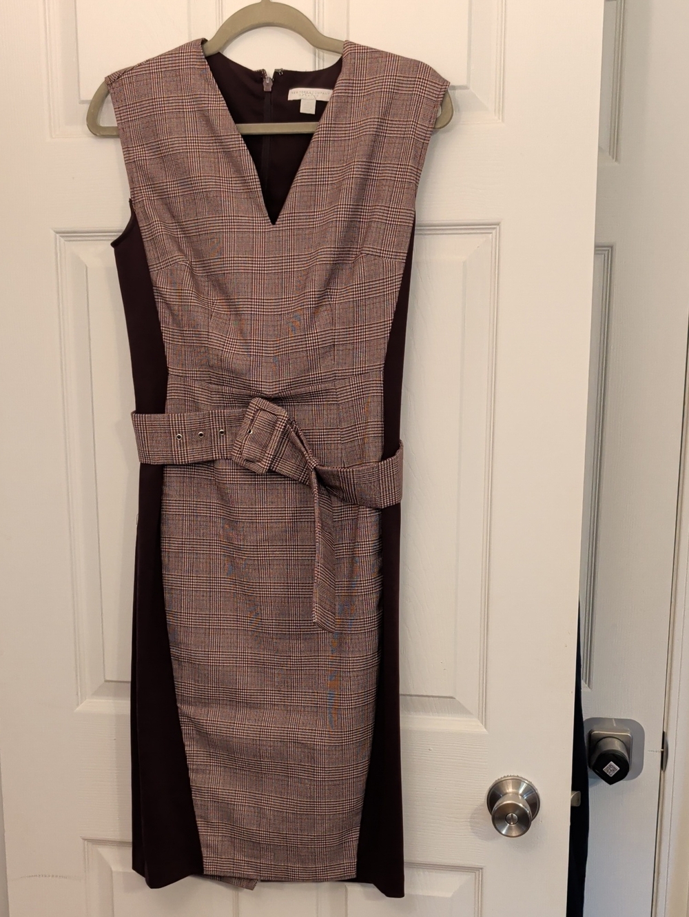 Like New New York & Company Burgundy Plaid Dress Size PM